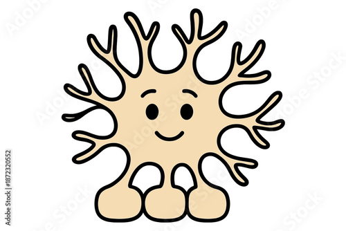 Character with branches and smiling face shows playfulness in a simple design without complex elements or colors