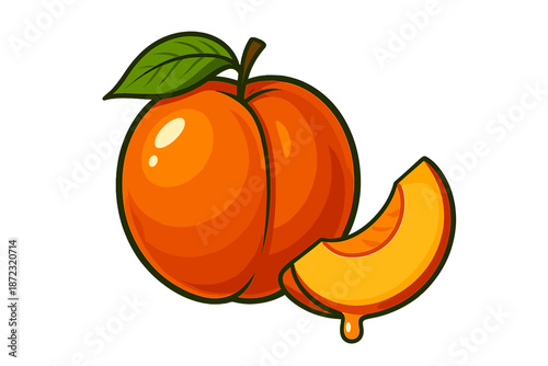 Bright orange fruit with a slice beside it on a white background