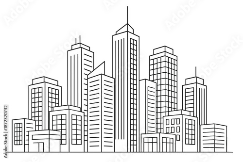 City skyline with tall buildings and diverse architecture during daytime