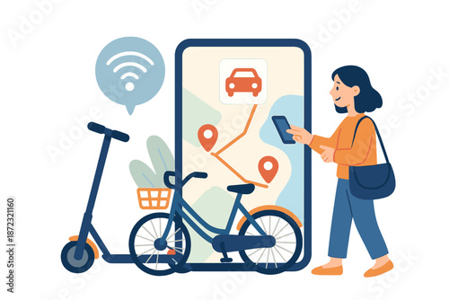 Person using a smartphone to check maps for transport options like bike and scooter