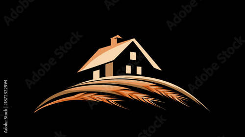 Abstract stylized house on a natural hill, featuring warm earthy tones. Ideal concept for home, property, real estate, and landscape logo design.