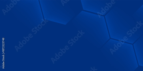 Modern abstract blue background with glowing geometric lines. Blue gradient hexagon shape design. Futuristic modern