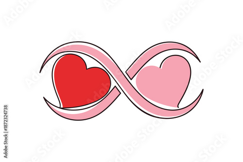 Eternal love infinity symbol with hearts for romantic wedding anniversary and soulmate relationship bond concept