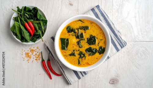Delicious Thai Green Curry with Spinach and Red Peppers.