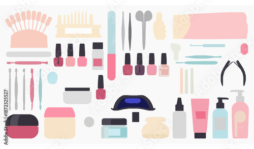 Manicure salon tools big set nail extension gel acrylic vector