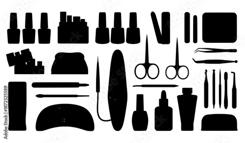 Hand care manicure salon tools flat vector illustration collection