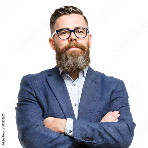 Wallpaper Mural PNG file Stylish businessman in a blue suit with his arms crossed confidently  on transparent background PNG, easy to use. Torontodigital.ca