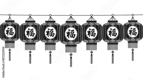 Traditional Chinese Red Lanterns Garland Illustration