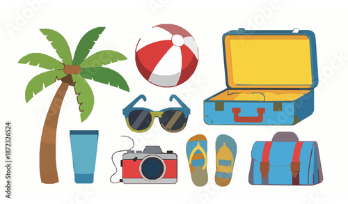 Colorful summer travel tropical vacation illustration vector set
