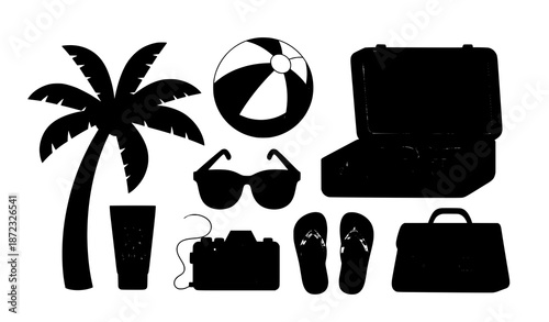 Colorful summer travel tropical vacation illustration vector set