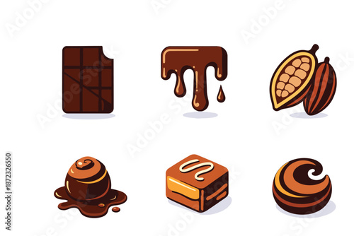 Gourmet Chocolate Dessert and Cocoa Bean Icon Collection