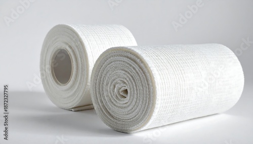 Two Rolls of White Material on a Gray Background.
