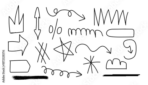 Vector collection of vintage hand drawn doodle arrow icons and sketch design symbols set in a creative line drawing style