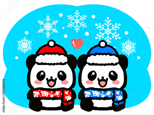 	冬のお座りパンダの落書きイラスト素材5