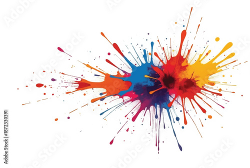 A vibrant, abstract, colorful splatter background with a white background. Multicolor splatter design. Colorful Paint Splashes.
