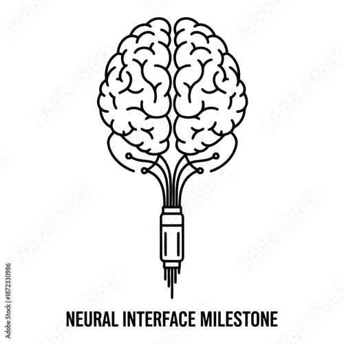 Neural interface milestone: the future of human-machine connection and technological advancement isolated on white background, Vector
