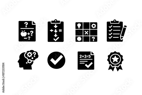  Math Problem Solving. Filled icon set of Math Problem Solving: word problem, step by step