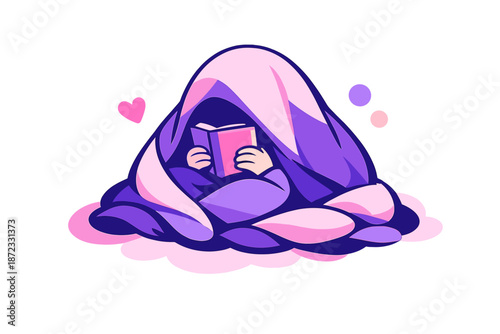  Comfort Zone Reading. A reader fully hidden under a blanket, book held close like a secret.