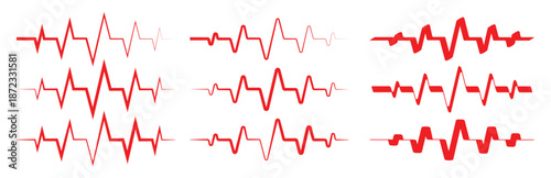 A series of red heartbeat lines representing medical data visualization