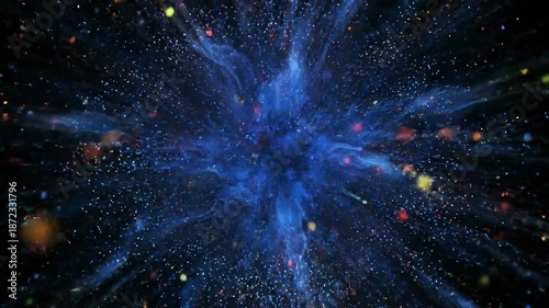 Vibrant Particle Explosion in Space Background.
