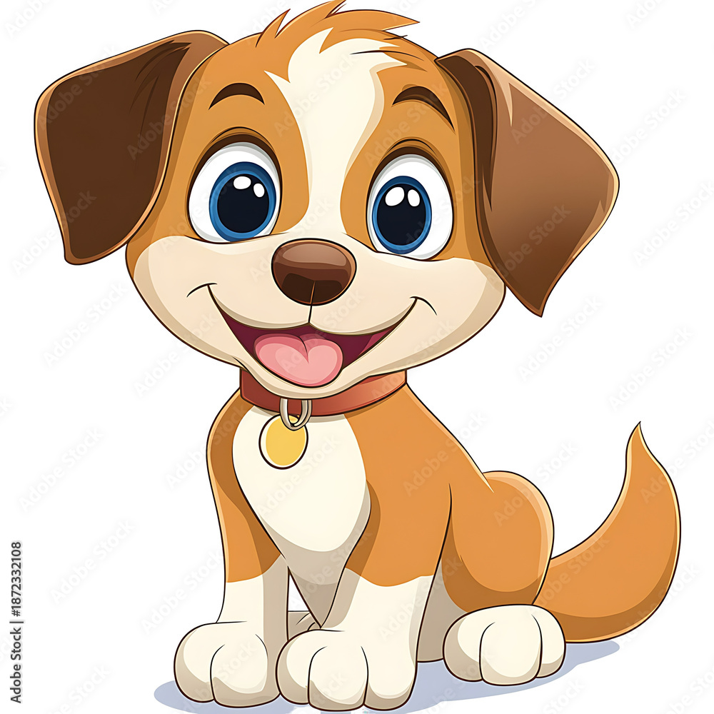 custom made wallpaper toronto digitalPNG file Adorable Cartoon Puppy sitting and smiling, exuding joy and friendliness. A delightful illustration of a happy pup with its tongue out. on transparent background PNG, easy to use.