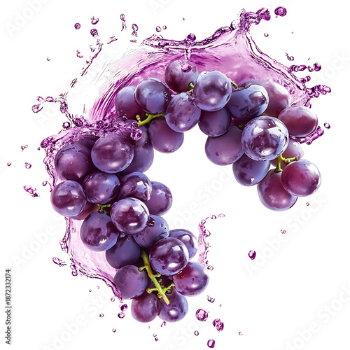 Wallpaper Mural PNG file A vibrant splash of purple grape juice surrounds a cluster of juicy grapes, showcasing freshness and flavor. on transparent background PNG, easy to use. Torontodigital.ca