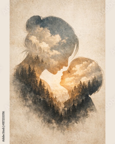 Mother and Child Double Exposure Forest Portrait