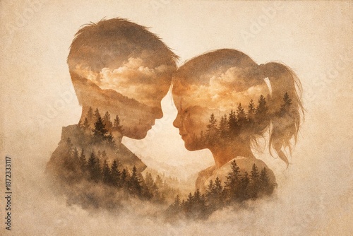 Sibling Double Exposure Forest Portrait