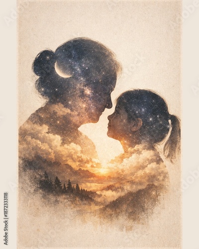 Grandmother and Grandchild Double Exposure Cosmic 