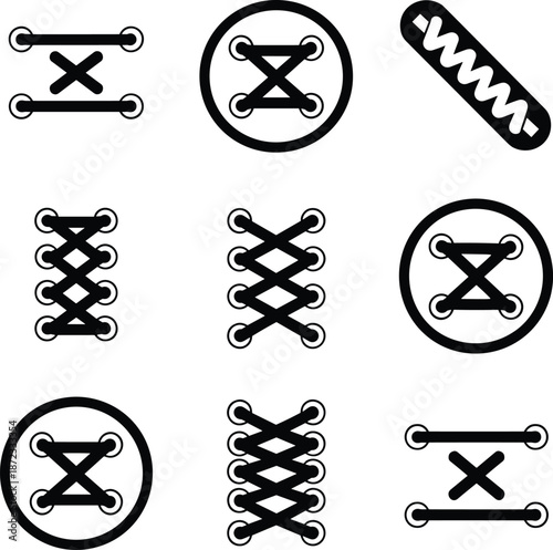 Various shoe lace patterns on white background