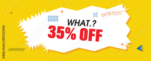 Discount offer banner with 35 percent off on yellow background for marketing and advertising with graphic and illustration and sale and promotion