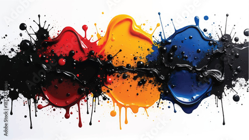 A vibrant, abstract, colorful splatter background with a white background. Multicolor splatter design. Colorful Paint Splashes.