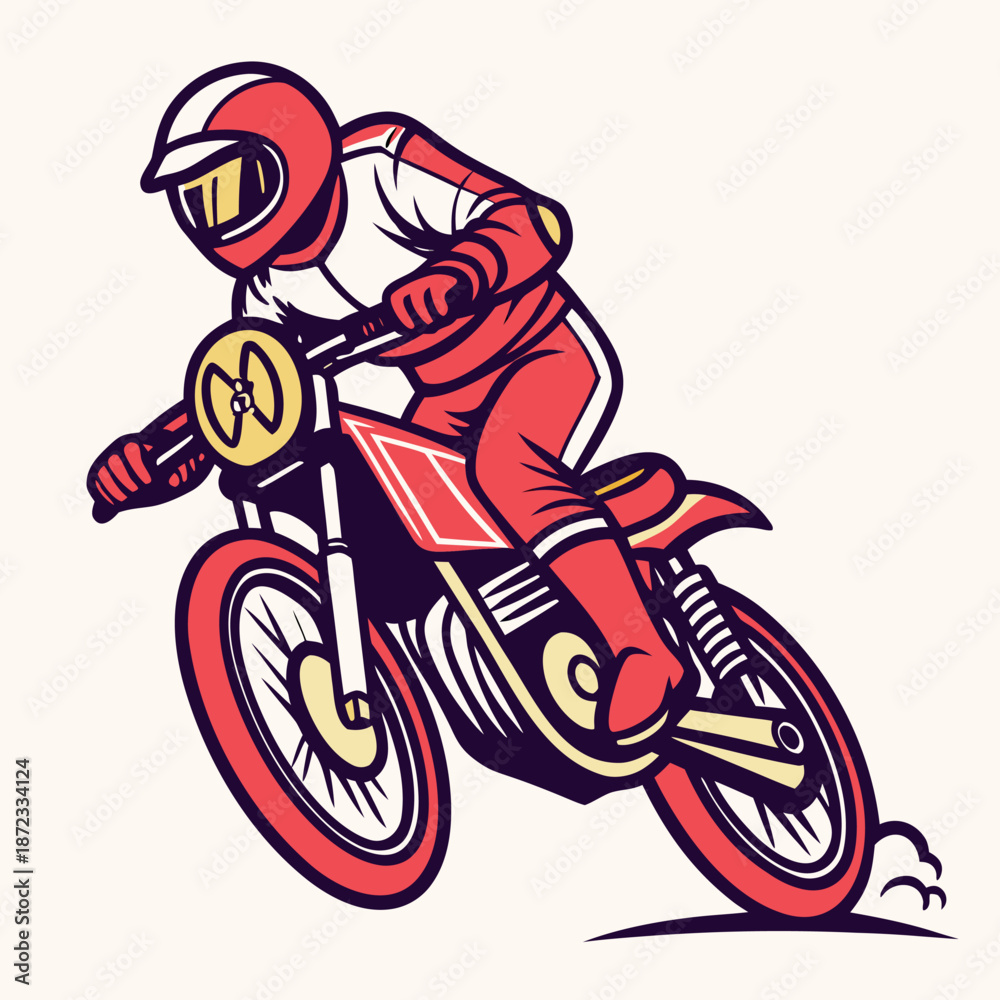 Obraz premium Vector illustration of a sporty motorcycle racing mascot design in cmyk