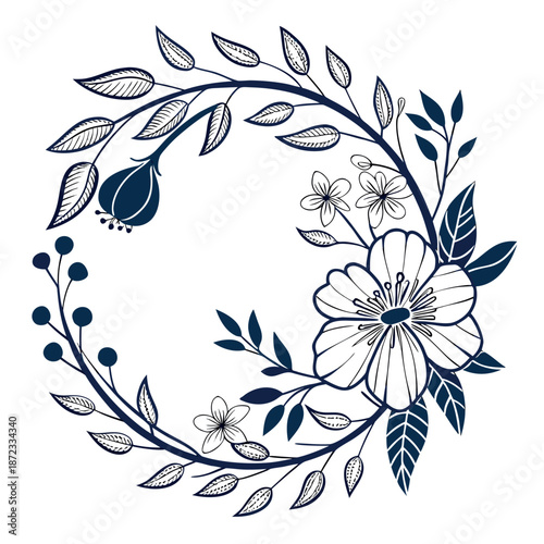 Detailed floral wreath vector illustration created with adobe illustrator software