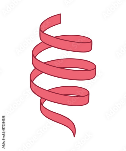 Red Helical Spiral Ribbon – Abstract 3D Coil Design Isolated on White Background