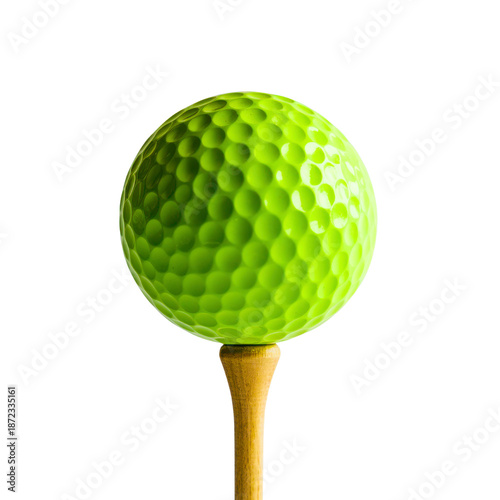 Bright golf ball on tee isolated on transparent background
