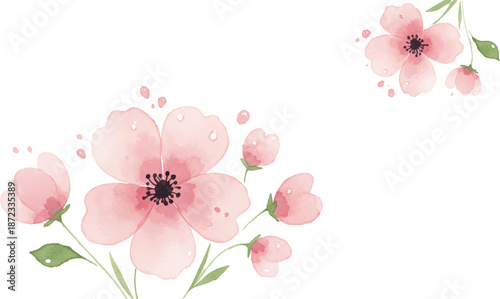 Delicate pink flowers blooming in a serene environment viewed from above with a soft focus.