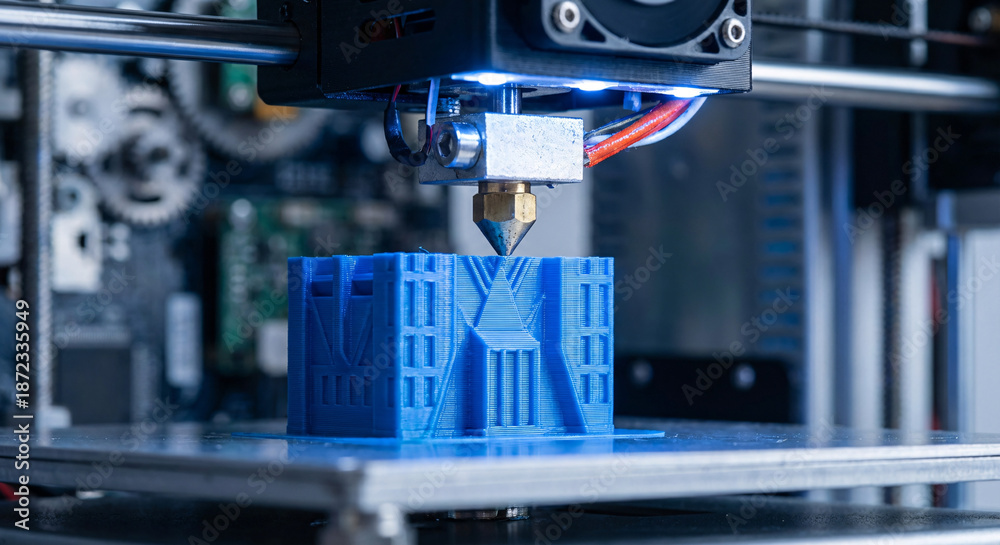 Naklejka premium Drukarka 3D tworząca obiekt – nowoczesna technologia produkcji
