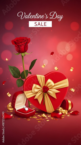 Valentines Day Sale Red Heart Shaped Box with Rose