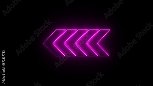 Arrow-shaped neon sign. Neon arrow symbol icon. The directional sign arrow points to the left.