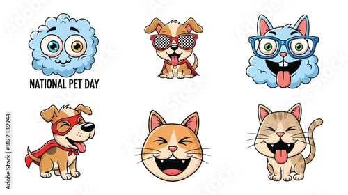 Adorable cartoon pets celebrating national pet day