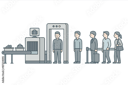 Passengers go through security screening at an airport during busy travel hours in the afternoon