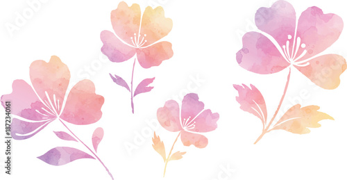 A serene watercolor depiction of pastel flowers from an overhead viewpoint