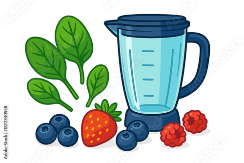 Fresh fruit and spinach ready for smoothie preparation in a kitchen setup during daytime