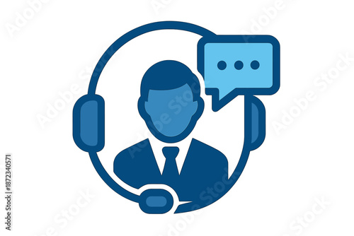 Support representative with headset and chat bubble in a simple design for customer service