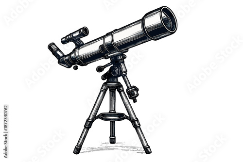 Telescope placed on a tripod ready for stargazing activity in the evening sky