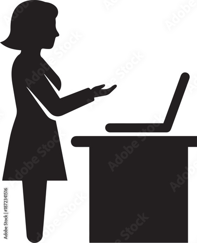 Mother with children and woman using laptop silhouette