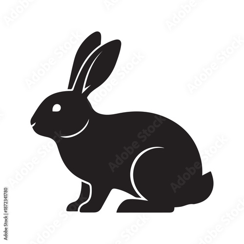 Elegant black silhouette of a rabbit in a dynamic pose, embodying nature's gentle grace and woodland charm, perfect for spring and wildlife themes for various design projects