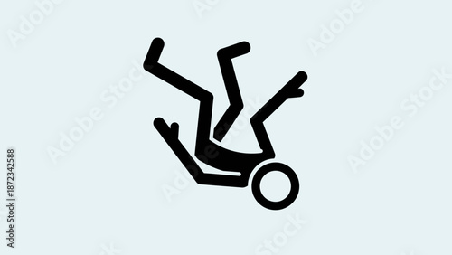 Stick Figure Person Falling Down or Tripping on Light Blue Background, Accident Concept