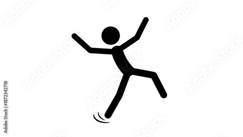 Energetic Stick Figure Man Jumping with Spread Legs and Raised Arms, Isolated White Background